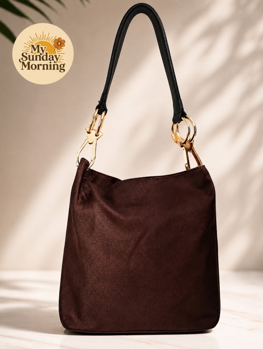 JPK Paris 75 Brown Nylon Bucket Shoulder Bag Gold Hardware Floral Lining